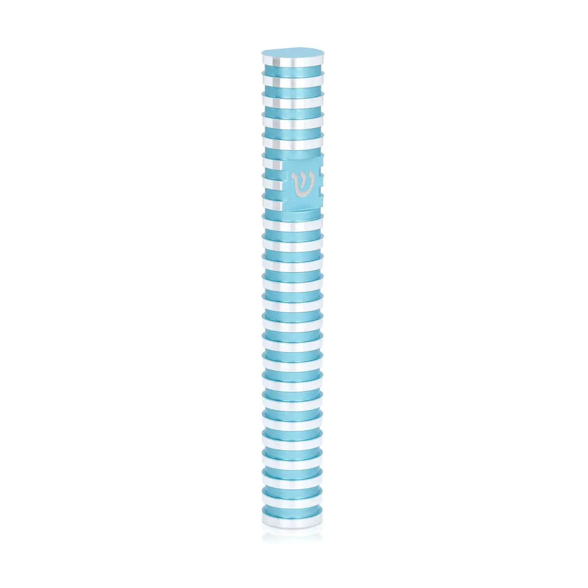 Round Grooved Mezuzah Case, Light Blue