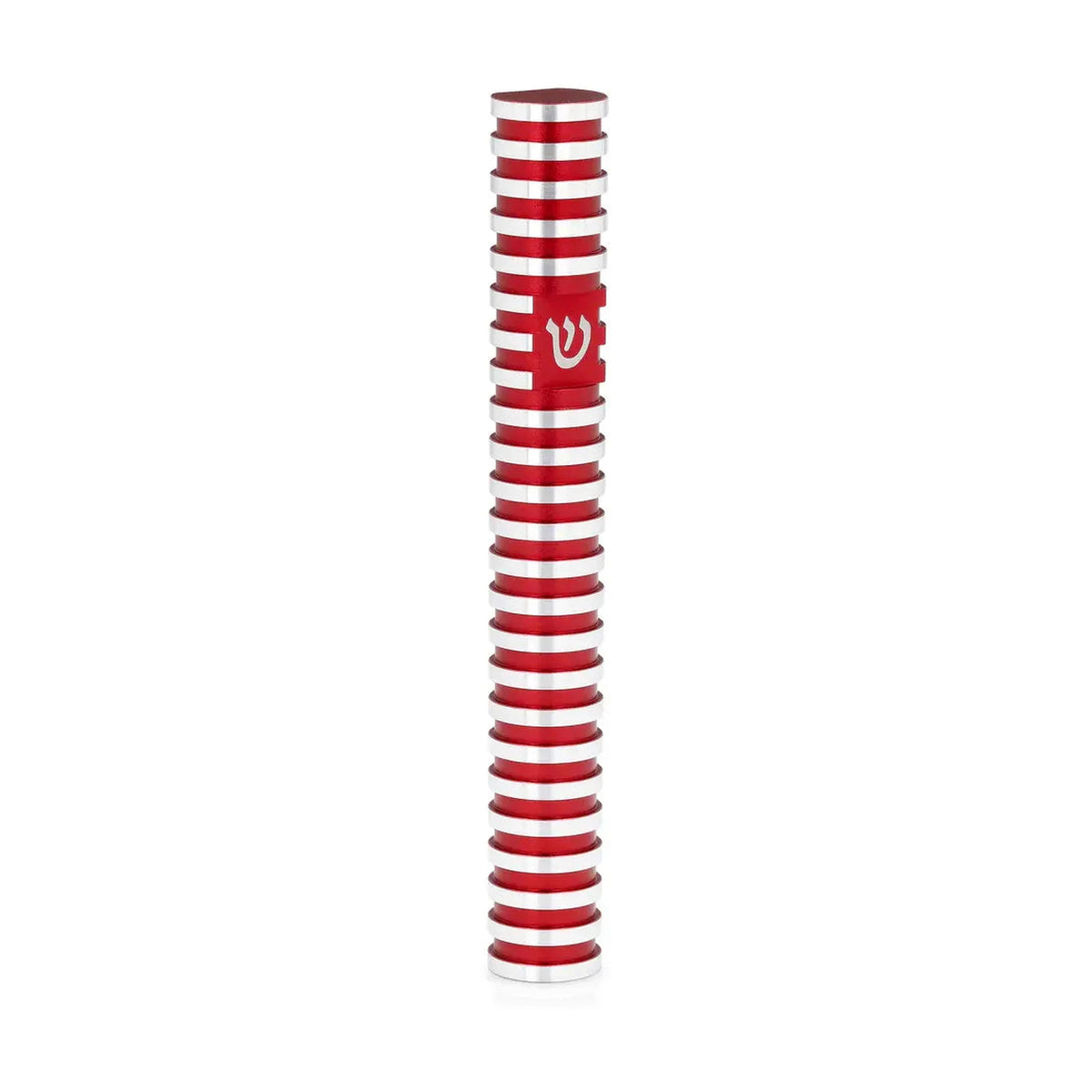 Round Grooved Mezuzah Case, Red