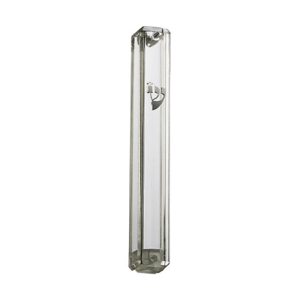 Mezuzah Case, Clear Plastic with silver shin, 7cm