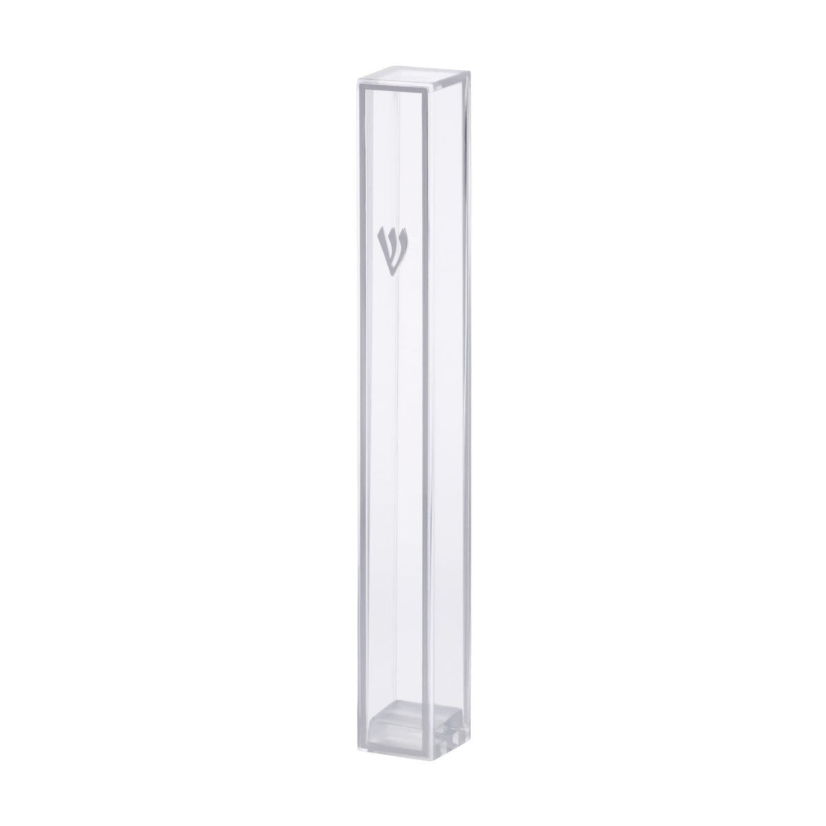 Clear Plastic Mezuzah with Silver Accent 12 cm