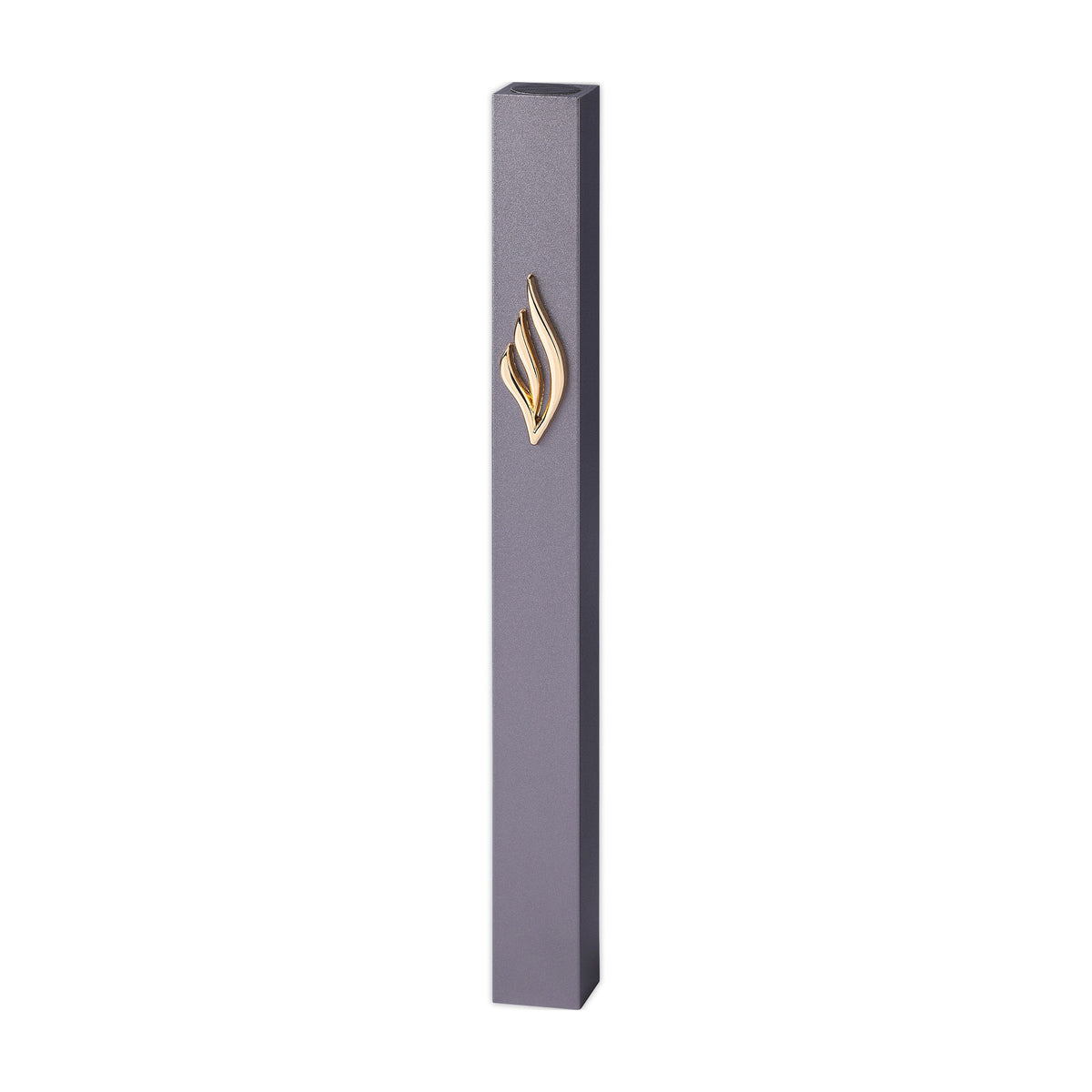 Dark Grey Aluminum Mezuzah 12 cm-with Gold Metal Shin