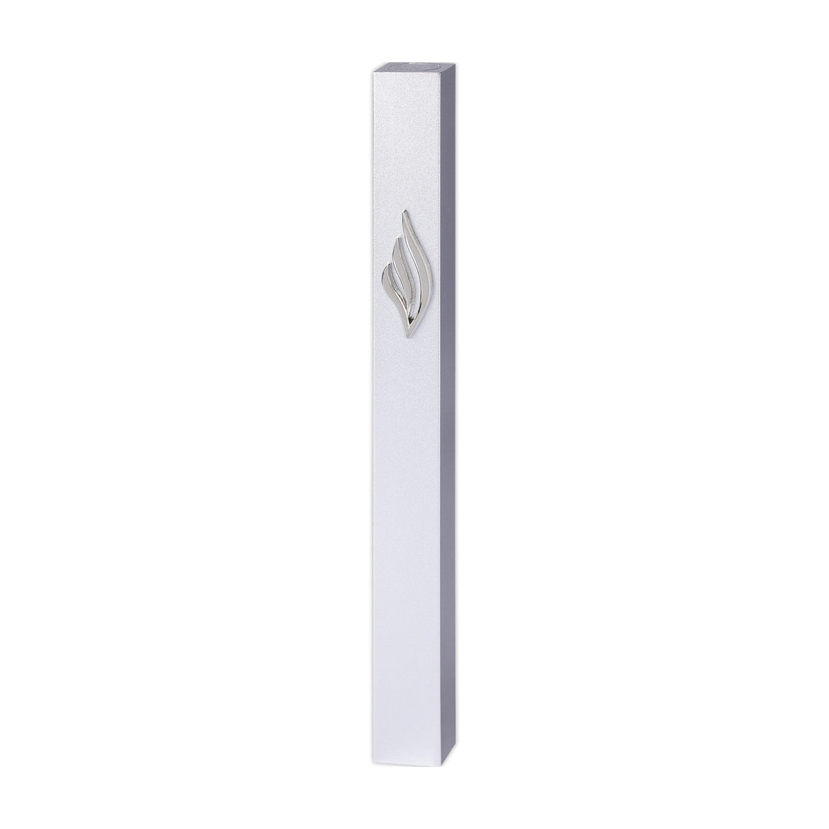 Silver Aluminum Mezuzah 12 cm-with Silver Metal Shin