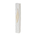 Stone-like White Mezuzah with Gold Shin 12 cm