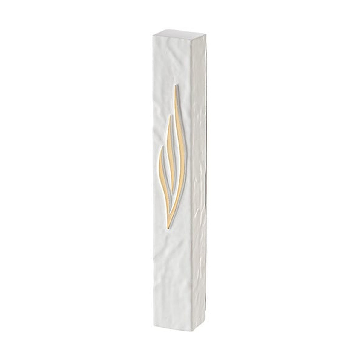 Stone-like White Mezuzah with Gold Shin 12 cm