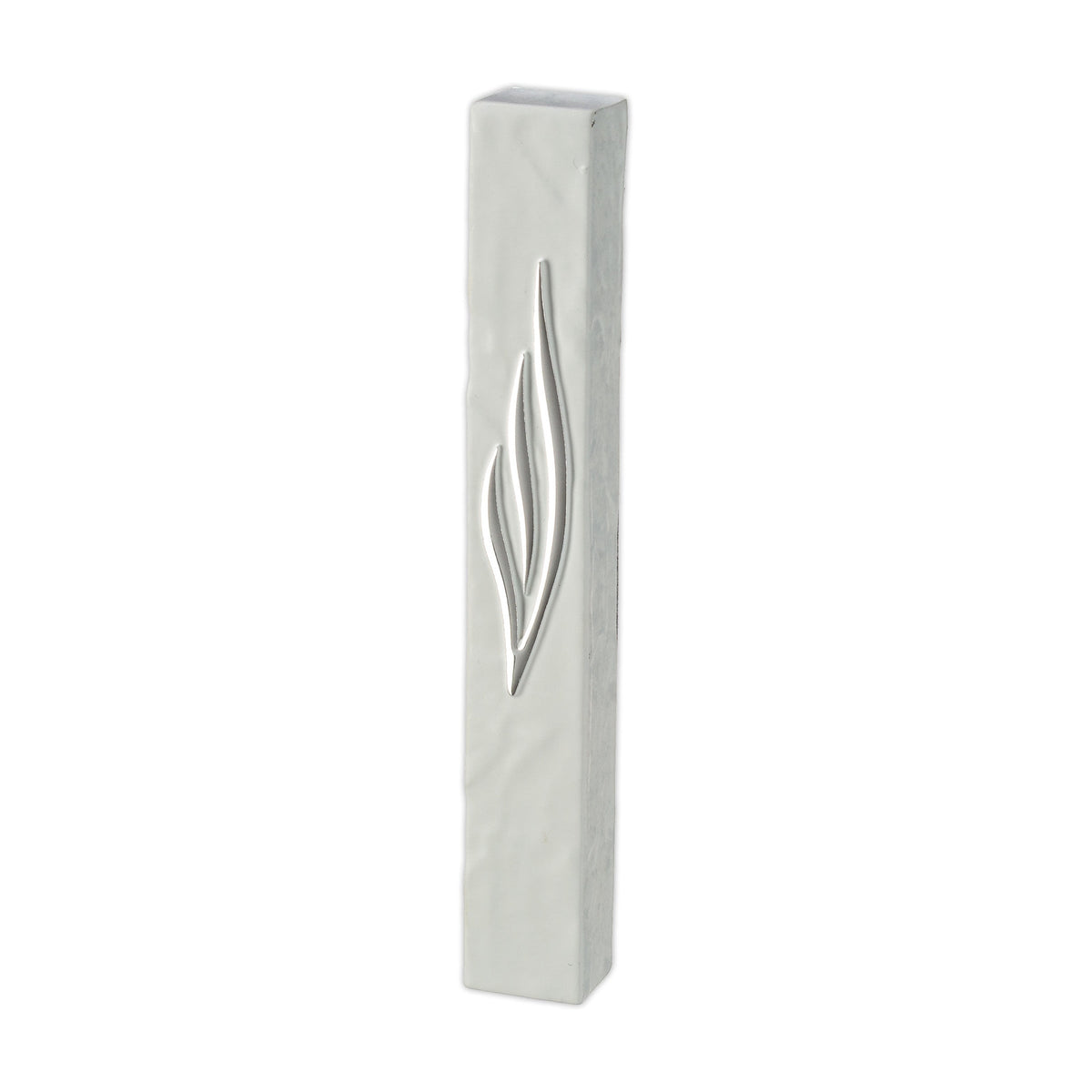 Stone-like White Mezuzah with Silver Shin 12 cm