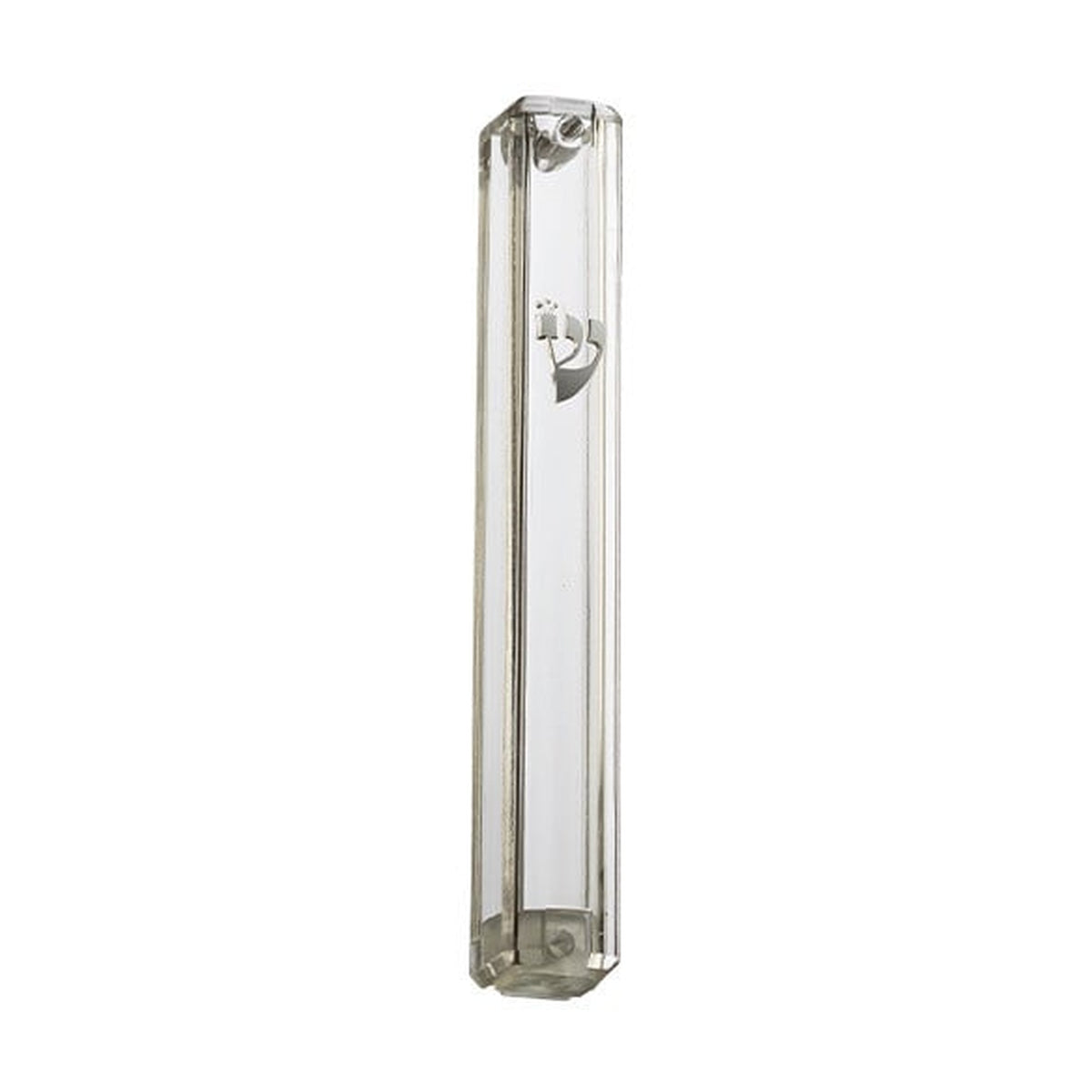 Transparent Plastic Mezuzah With Rubber Cork 12 Cm- With Silver Shin