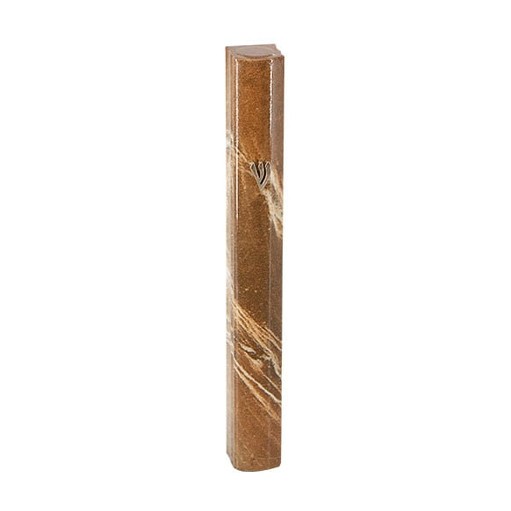 Aluminum Mezuzah, 7cm- Brown Marble