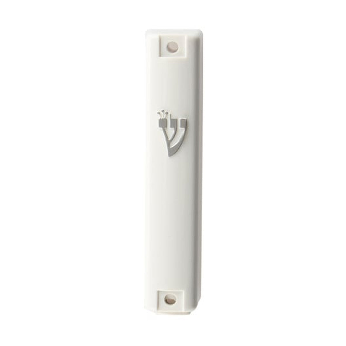 Mezuzah, White Plastic with silver shin