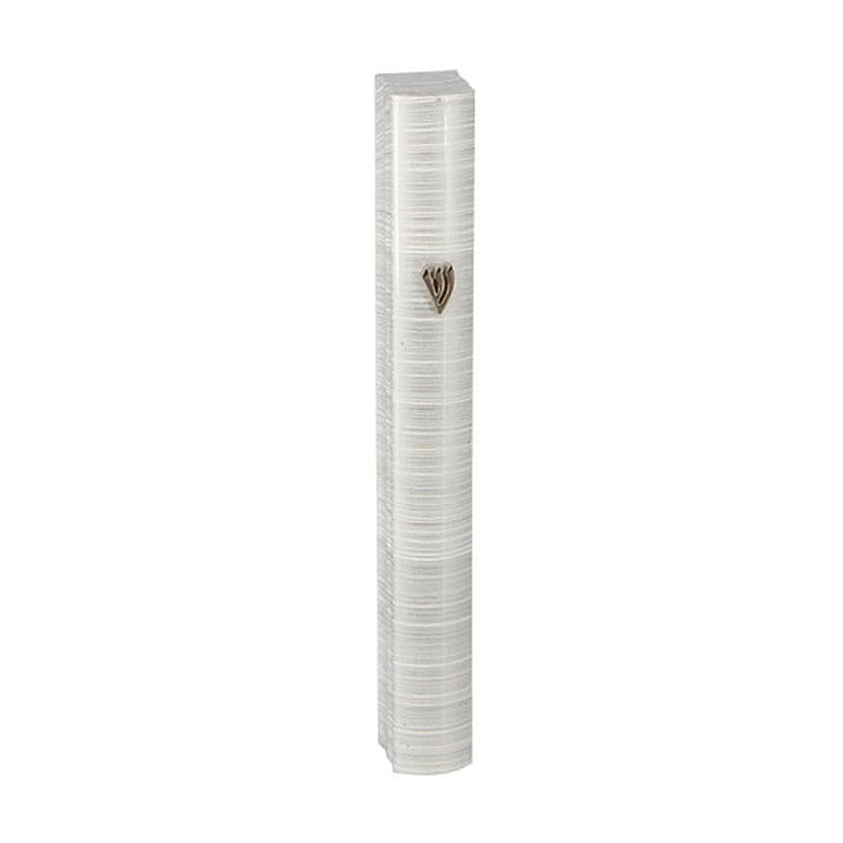 Mezuzah, Aluminum, 10cm- Metallic Gray & White Striped Design
