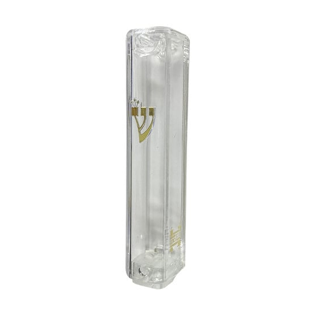 Clear Acrylic Mezuzah Case with gold shin, 7cm