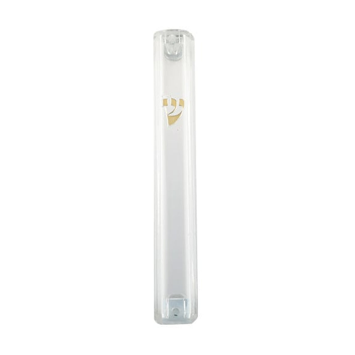 Mezuzah Case, Clear Plastic with gold shin, 10cm