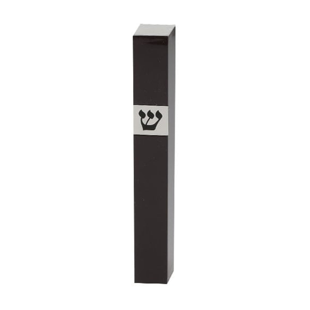 Black Wooden Mezuzah with Shin cutout, 12cm