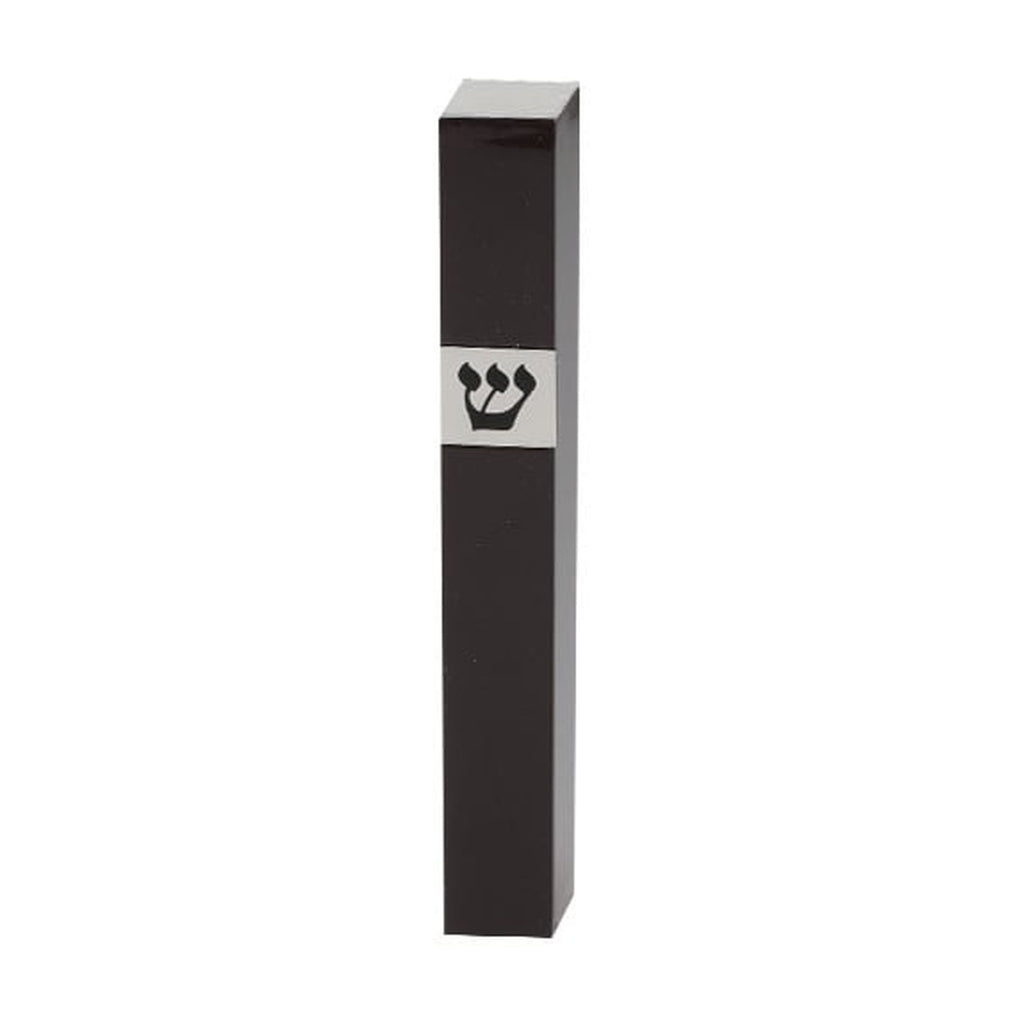 Black Wooden Mezuzah with Shin cutout, 12cm