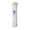 White Plastic Mezuzah with blue shin, 12cm