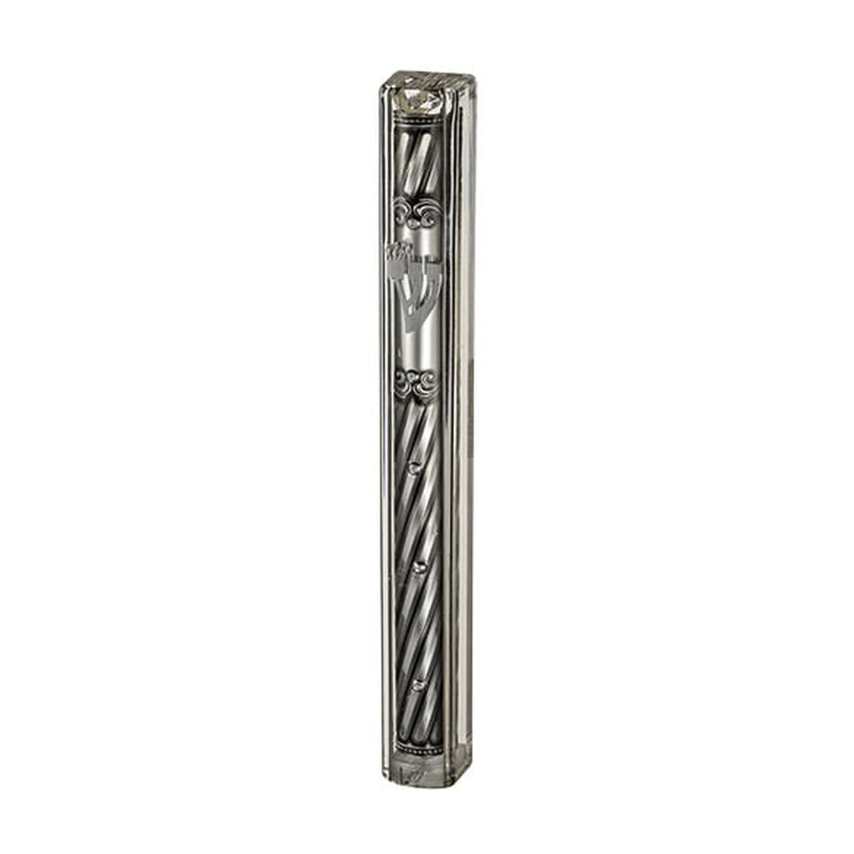 Mezuzah Case, Clear Plastic with Silver Effect Plaque, 12cm