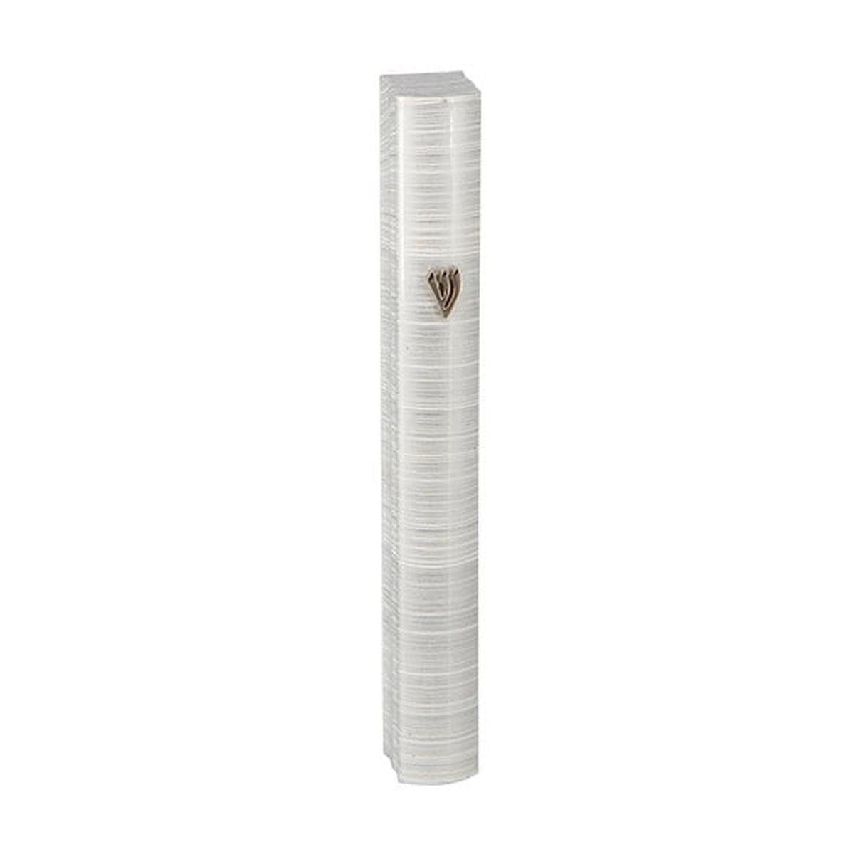 Light Grey Stripes Aluminum Mezuzah with Silver-Coloured Shin, 10cm