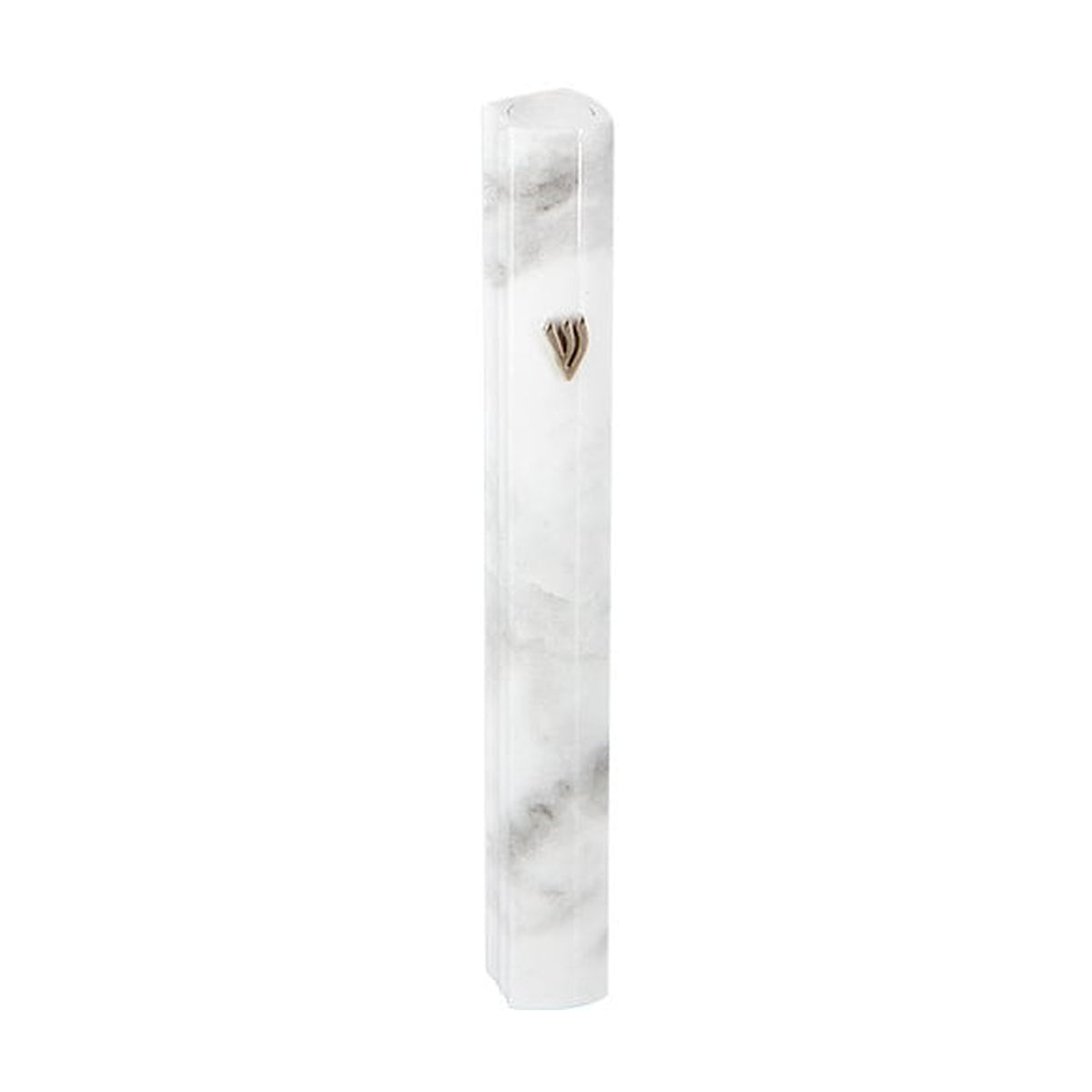 Grey Marble-Effect Aluminum Mezuzah with Silver-Coloured Shin, 10cm