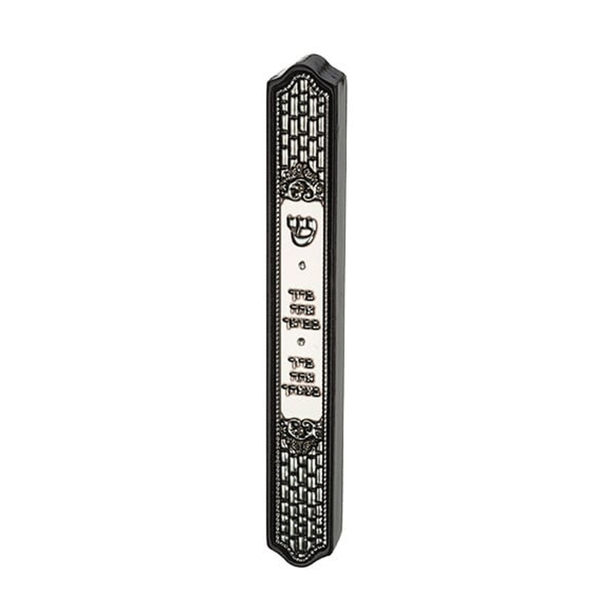 Mezuzah, Wood with Metallic Plaque, 12cm