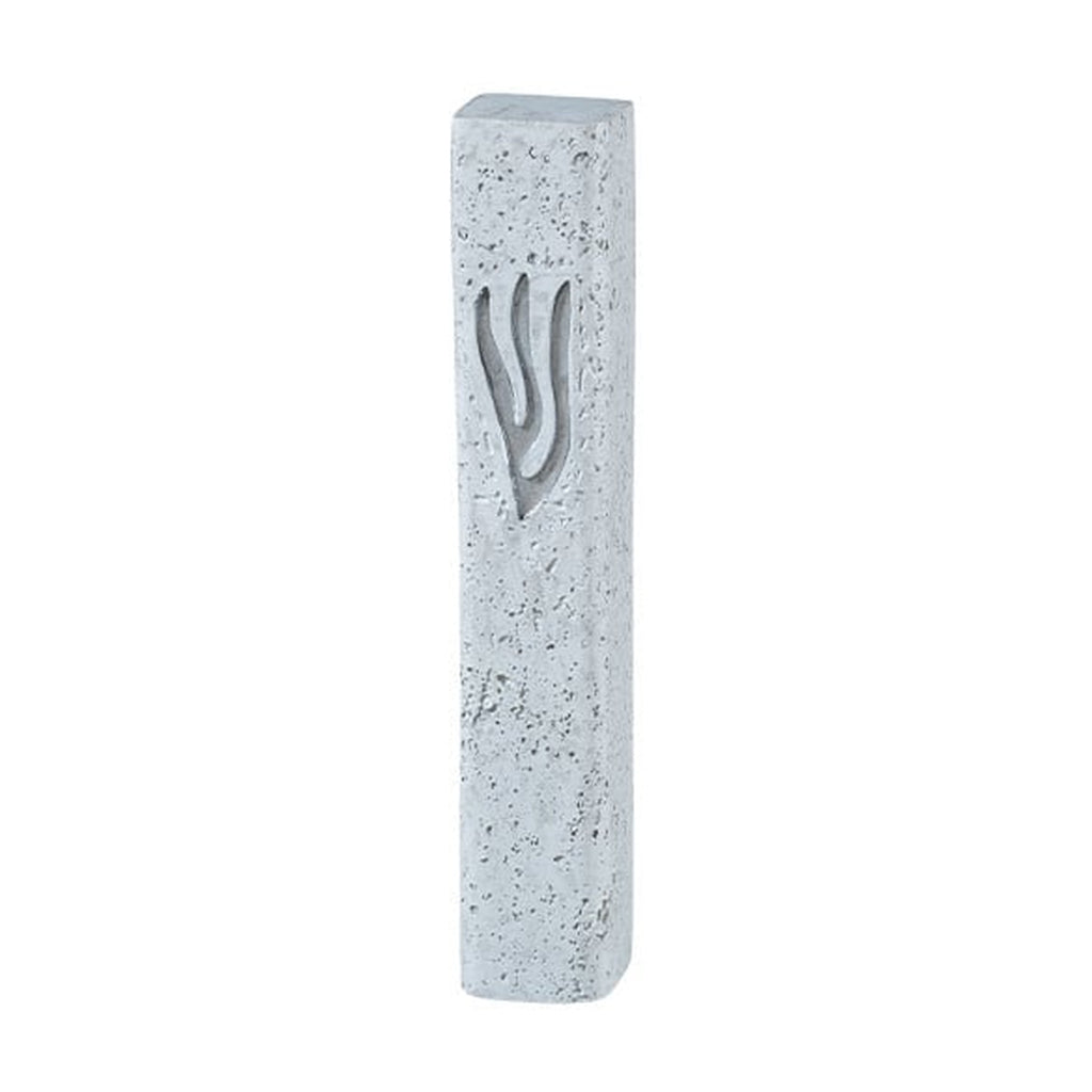 Concrete Effect Mezuzah, White with Marbling, 12cm