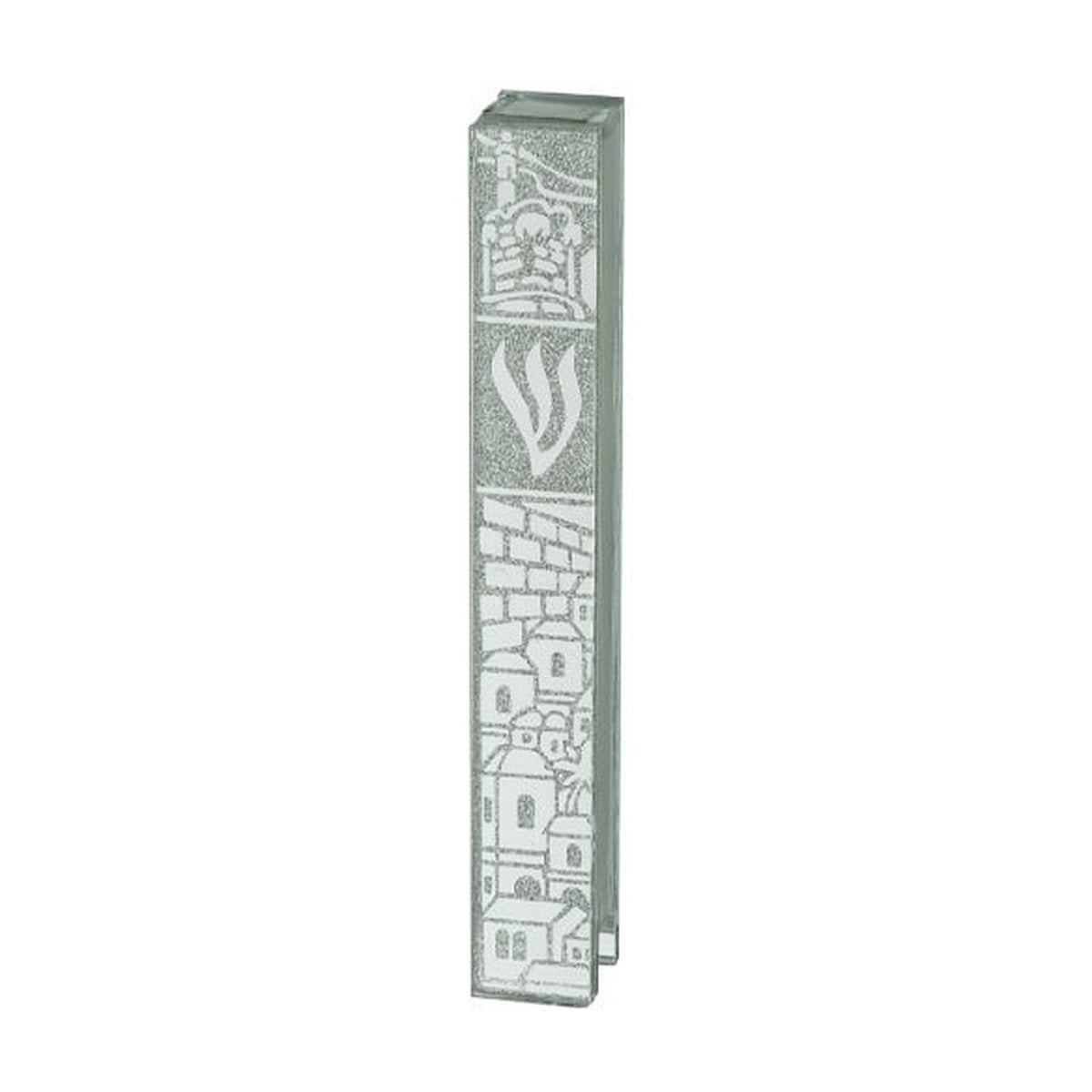 Glass Mezuzah with Glitter Kotel Design, 12cm