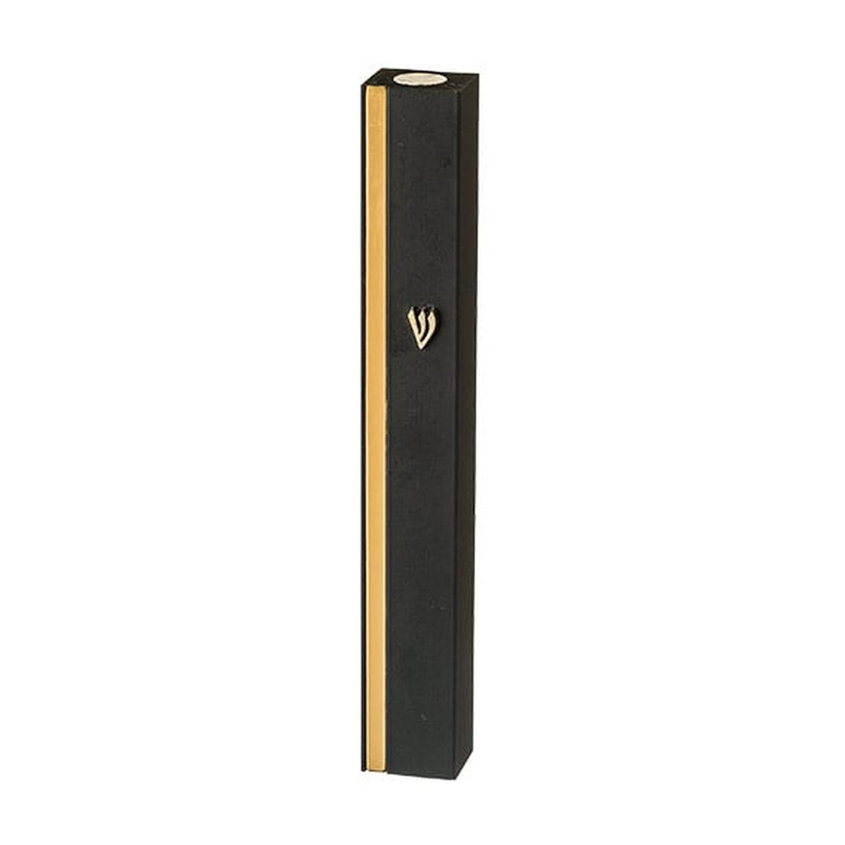 Aluminum Mezuzah 12 cm- Black with Metal SHIN & Golden Stripe