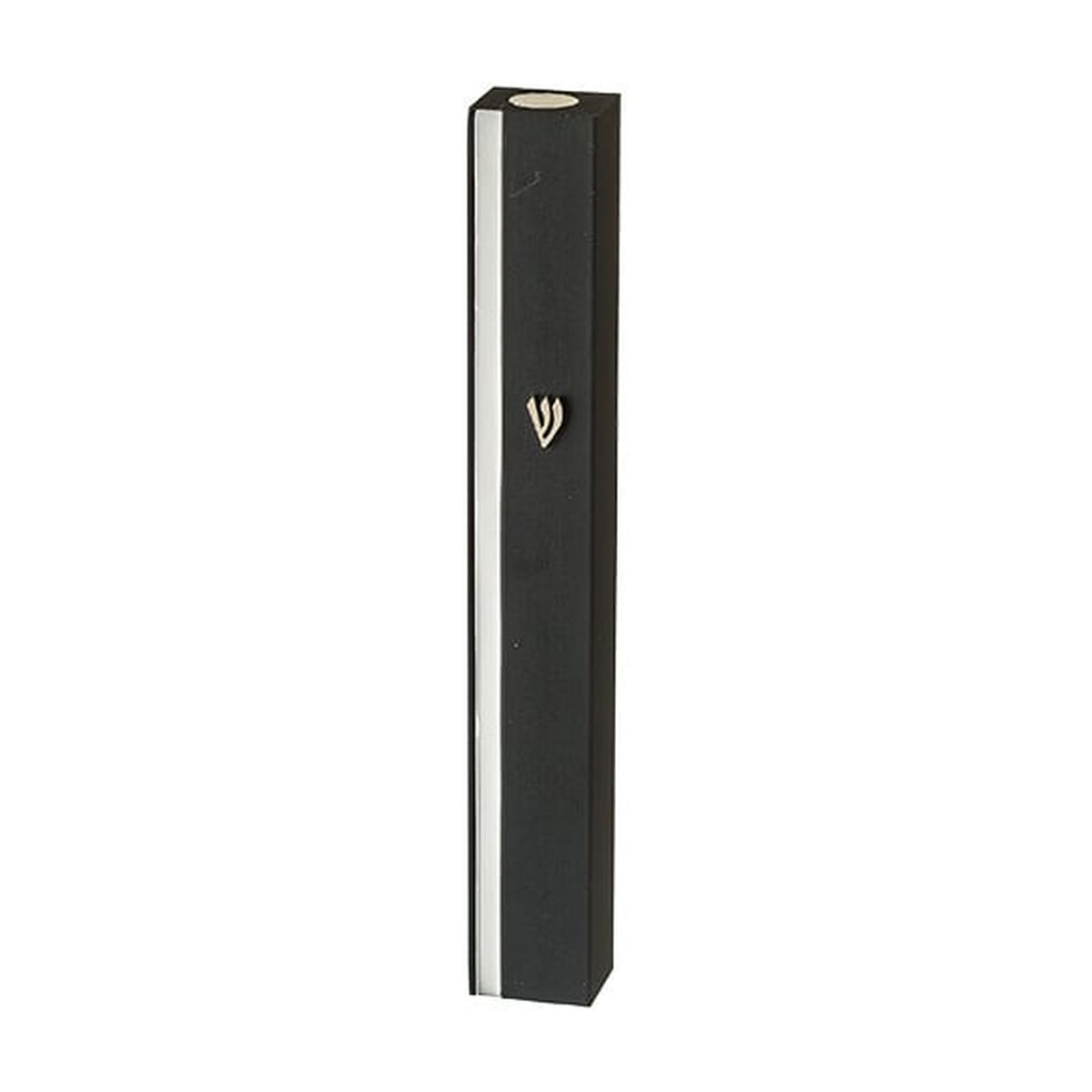 Modern Aluminum Mezuzah, 12cm- Black with Silver Stripe