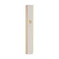 Aluminum Mezuzah 12 cm- White with Metal SHIN & Golden Stripe