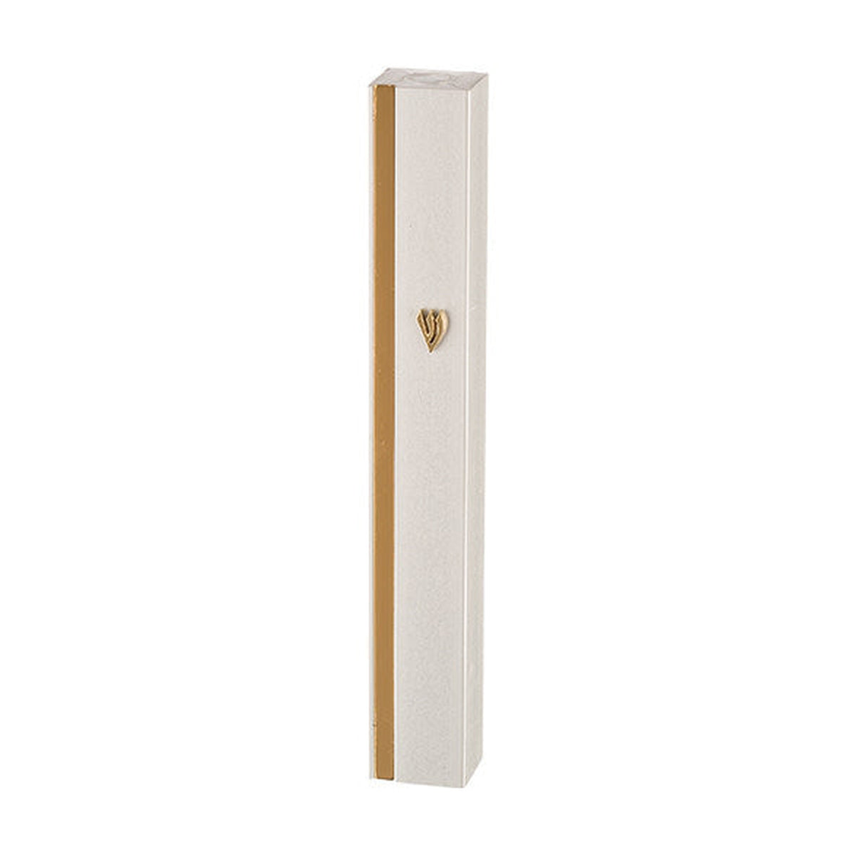 Aluminum Mezuzah 12 cm- Silver with Metal SHIN & Golden Stripe
