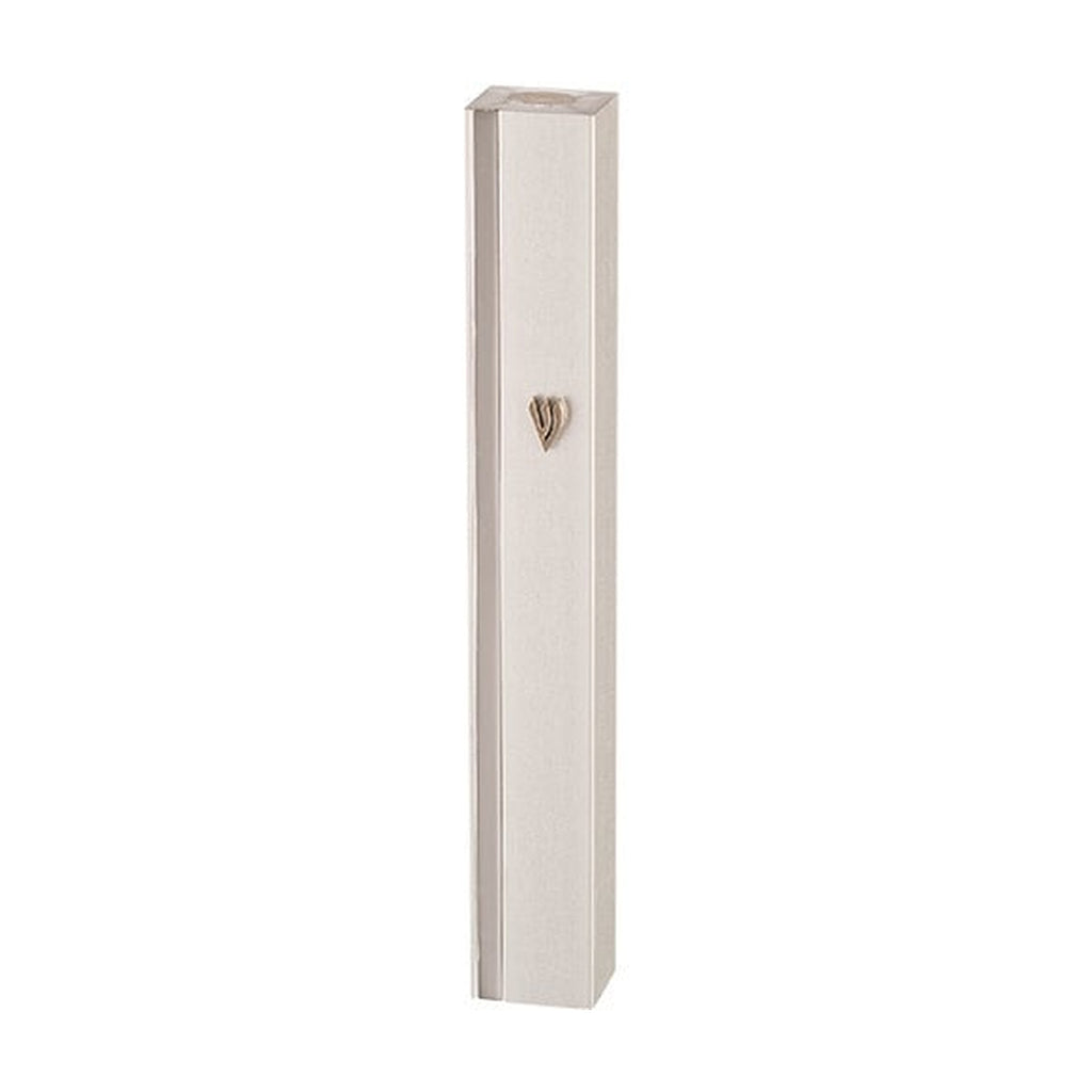 Matte Silver Aluminum Mezuzah Case - Metal Shin & Silver Stripe 12 cm