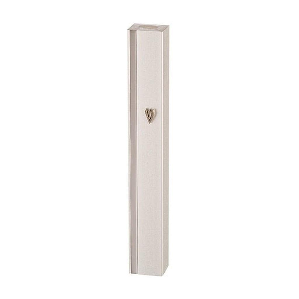 Matte Silver Aluminum Mezuzah Case - Metal Shin & Silver Stripe 15 cm