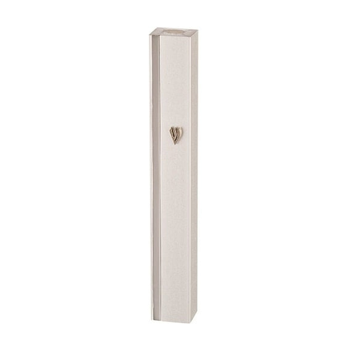 Matte Silver Aluminum Mezuzah Case - Metal Shin & Silver Stripe 15 cm