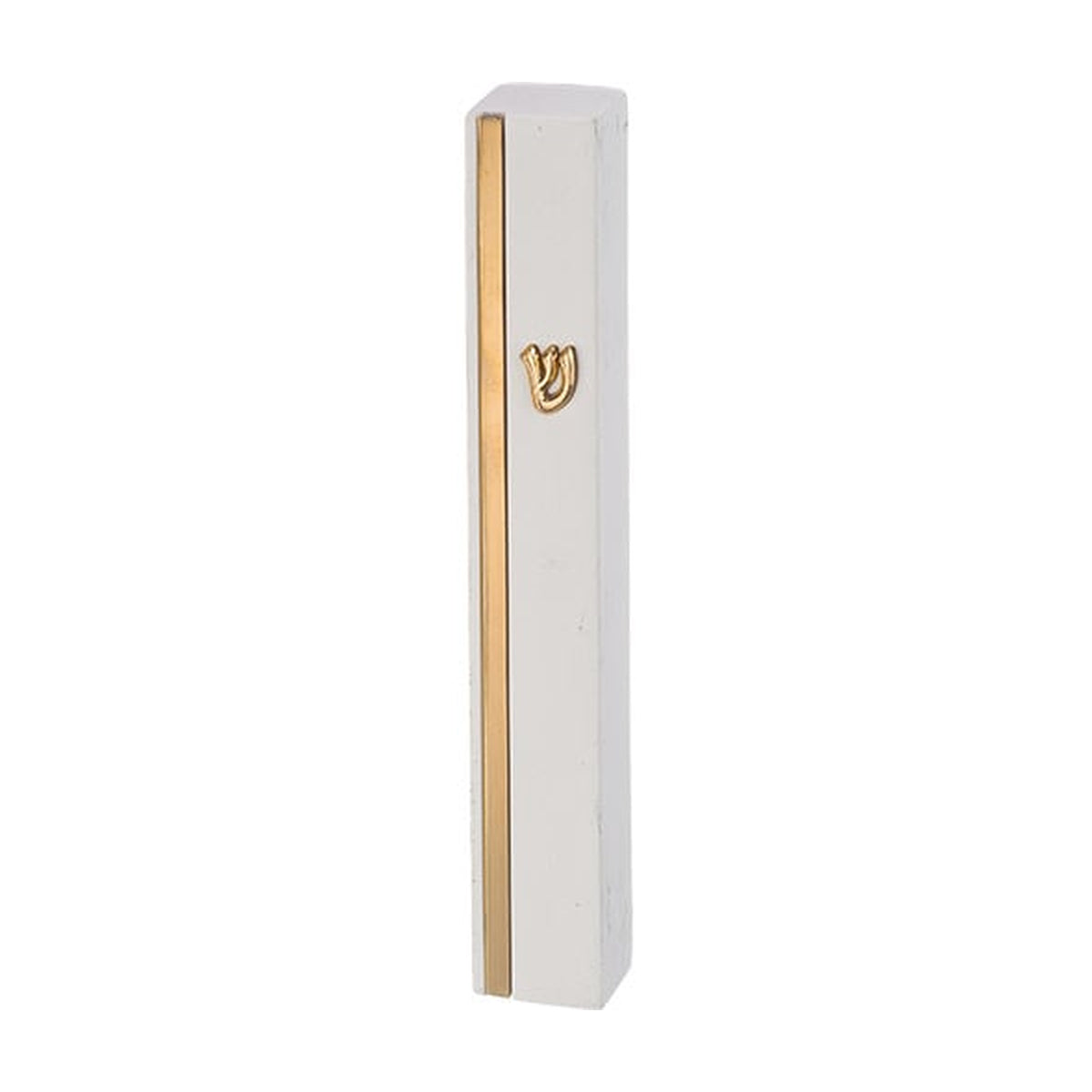 White & Gold Concrete Mezuzah Case - Stone-Like Polymer Finish 12 cm