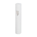 White Concrete Look Mezuzah with Silver Shin 12 cm