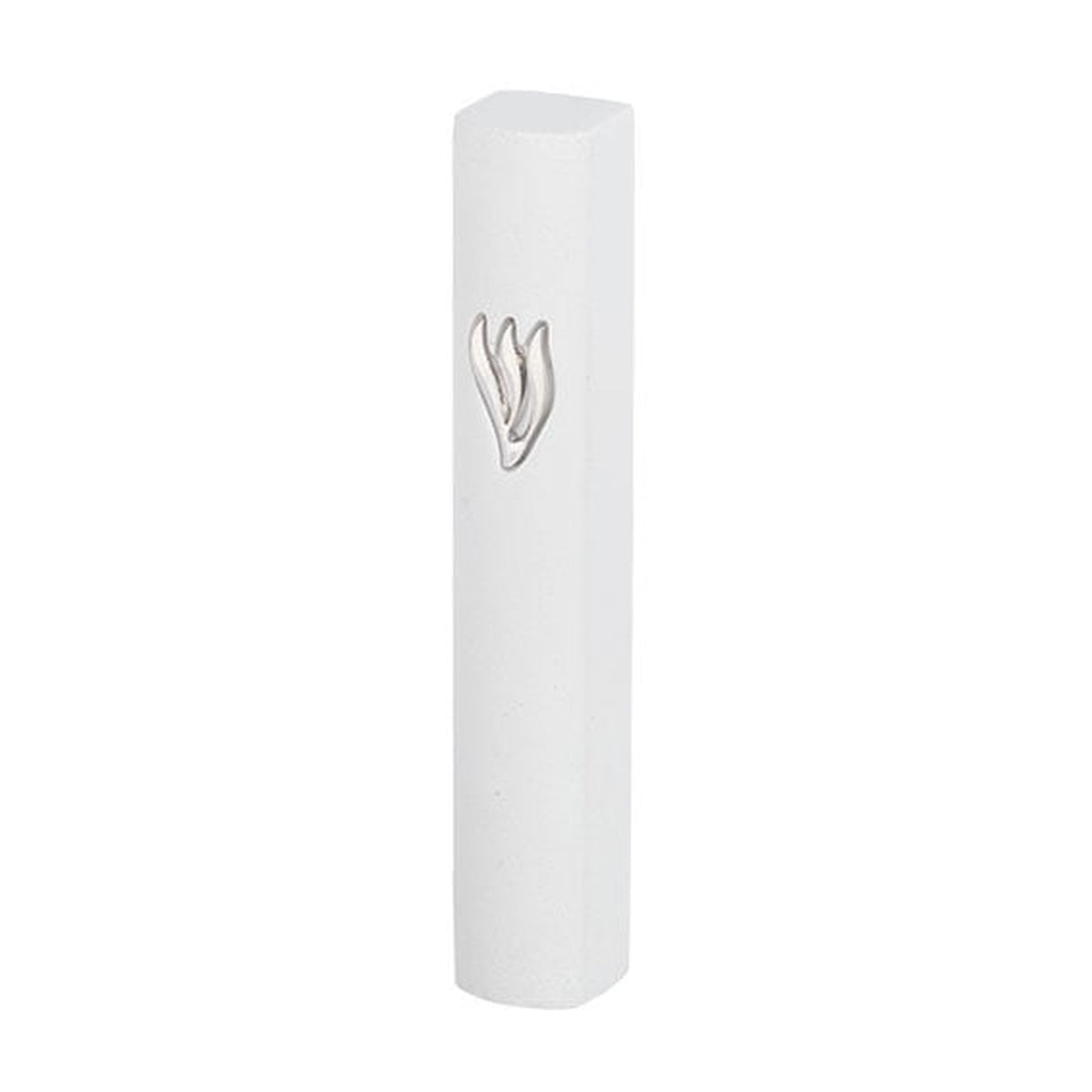 White Concrete Look Mezuzah with Silver Shin 12 cm