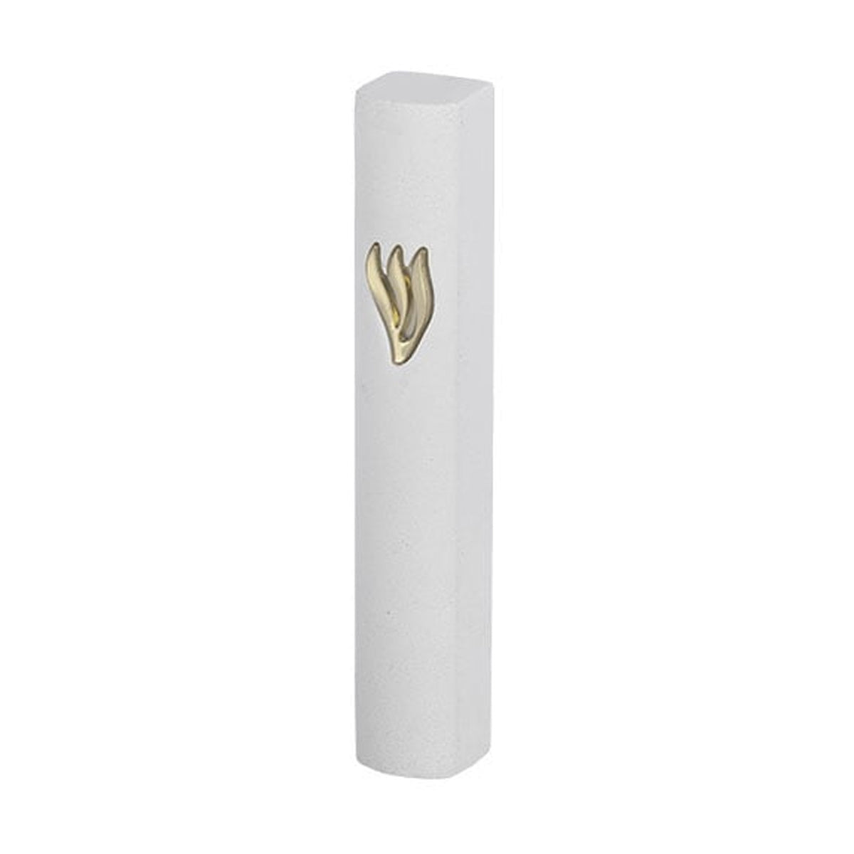 White Concrete Look Mezuzah with Silver Shin 12 cm