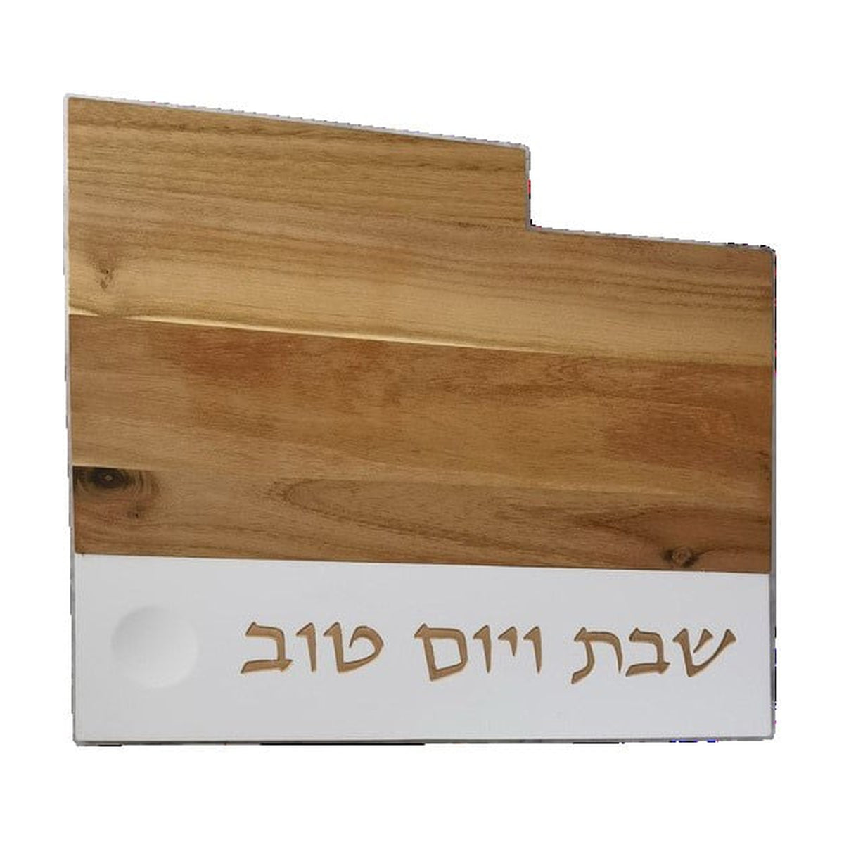 Wood & Light Grey Challah Tray with Knife