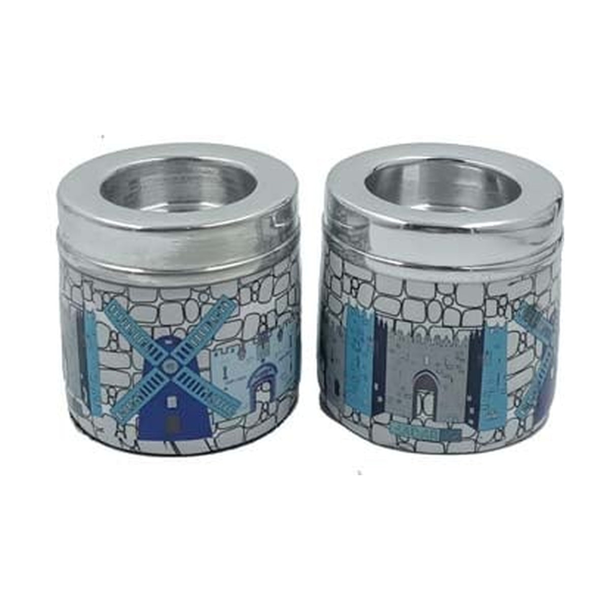Aluminum Candlesticks with Epoxy Print, Jerusalem Design