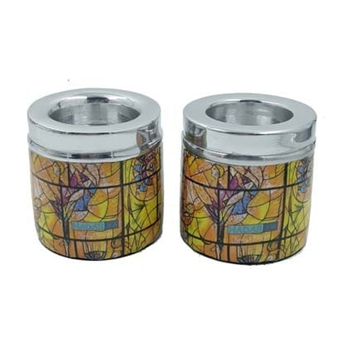 Aluminum Candlesticks with Epoxy Print, Chagall Windows Design