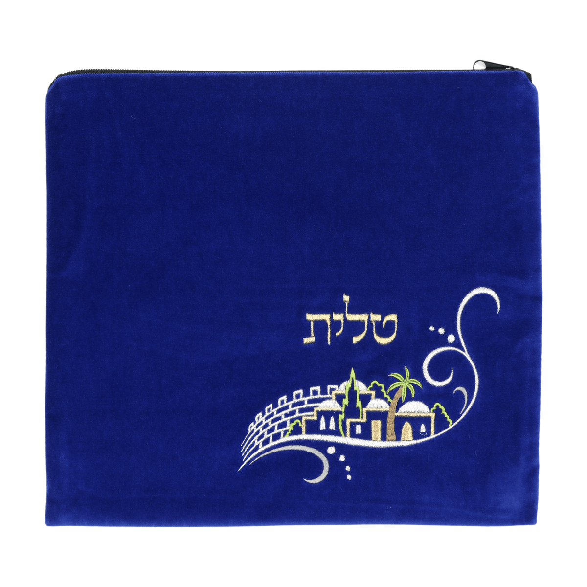 Tallit Bag - Jerusalem Design - Royal Blue Velvet