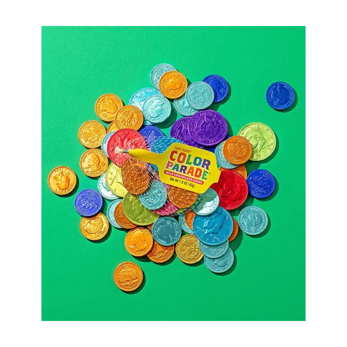 Multicolour Parade, 18 Mesh Bags of Milk Chocolate  Coins, 1.5oz/42.52g