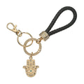 Black Leatherette keychain with Gold Hamsa Charm