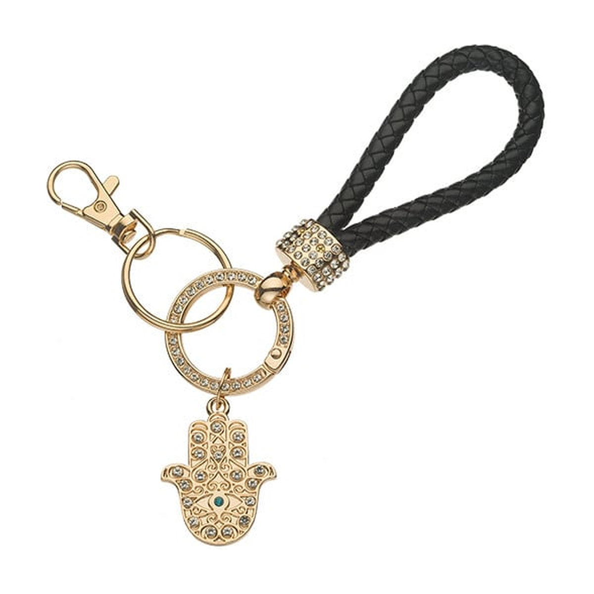 Black Leatherette keychain with Gold Hamsa Charm