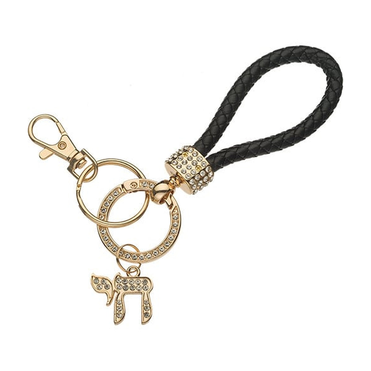 Black Leatherette keychain with Gold Chai Charm