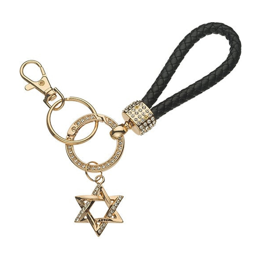 Black Leatherette keychain with Gold Magen David Charm