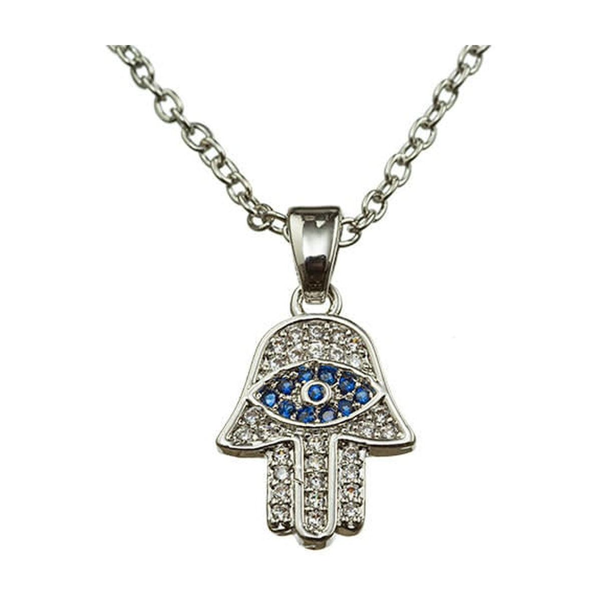 Hamsa Necklace, Nickel, Blue Stone