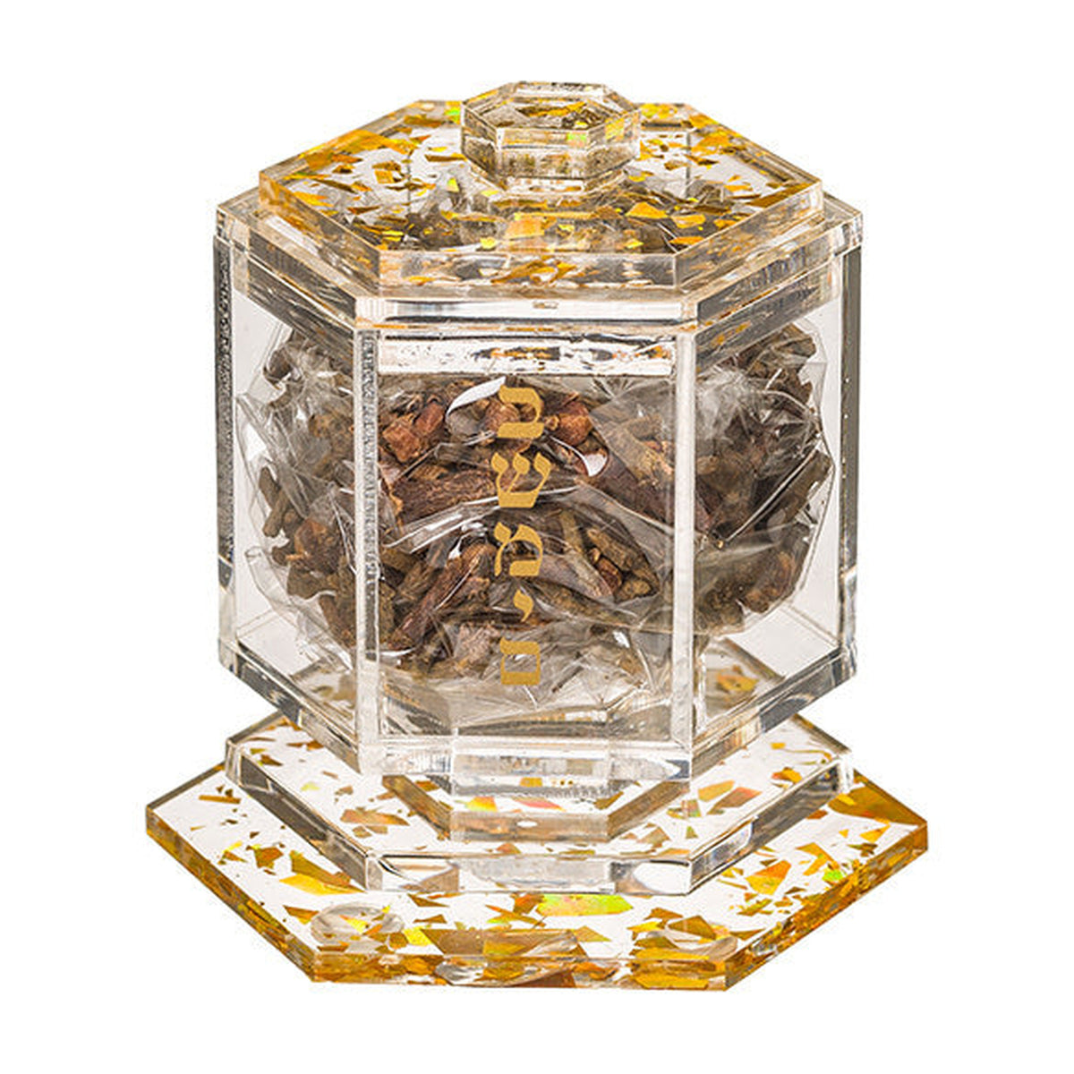 Lucite Besamim Holder, Gold Glitter