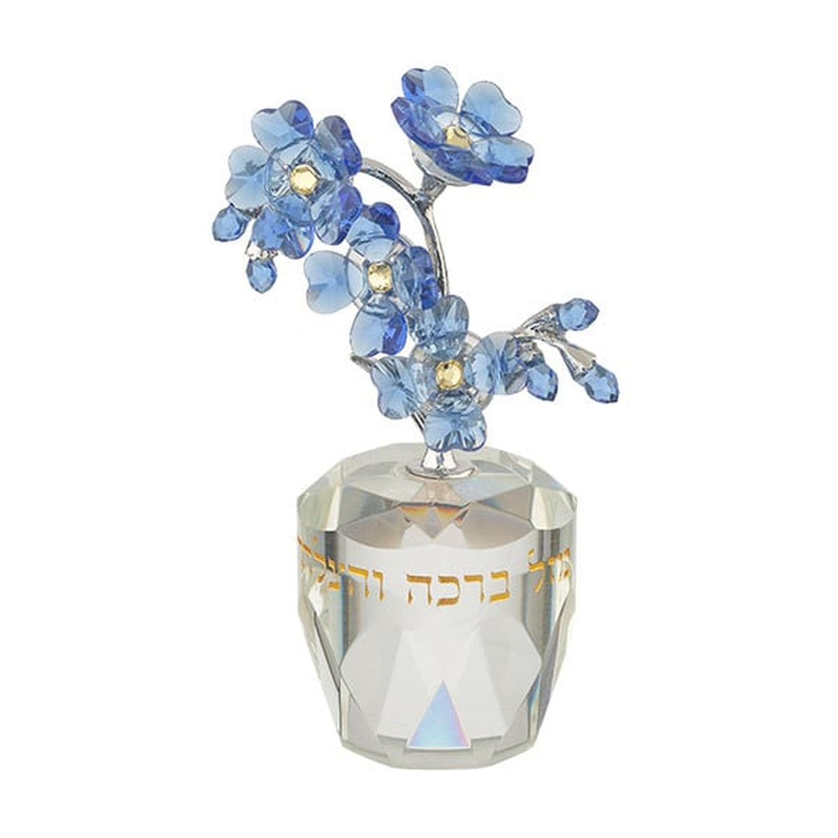 Blue Floral Crystal Vase with Blessing 11cm