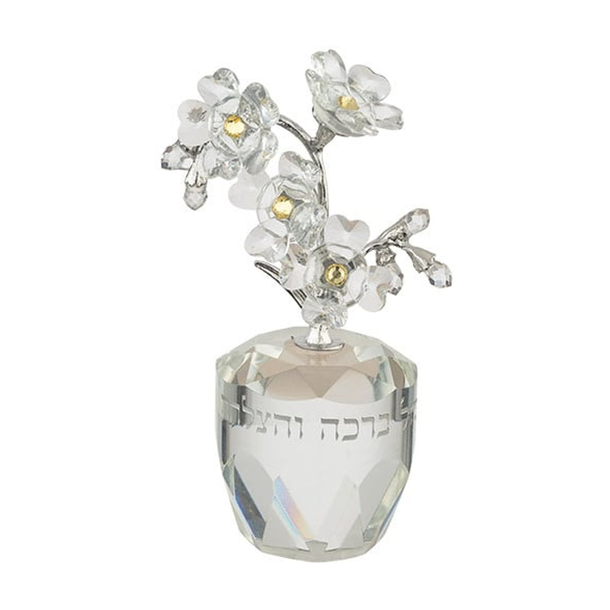 Clear Floral Crystal Vase with Blessing 11cm