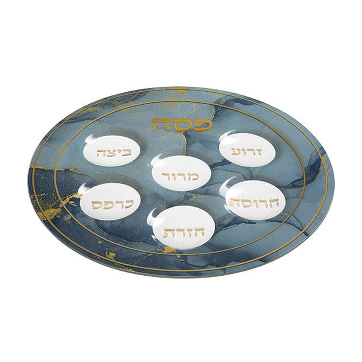 Round Glass Seder Plate - Blue Marble