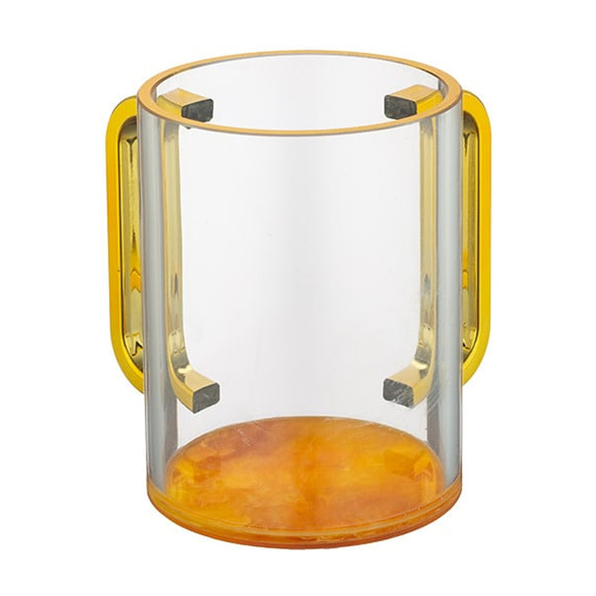 Clear Modern Washing Cup with Orange Marble Base and Gold Handles